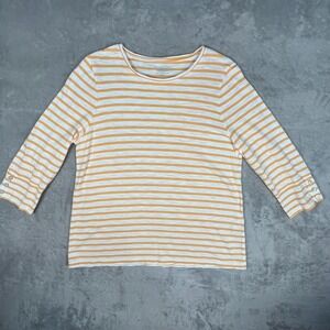 Chicos Striped 3/4 Button Sleeve Top Size 2(US 12-14) Gold/White Nautical Beach